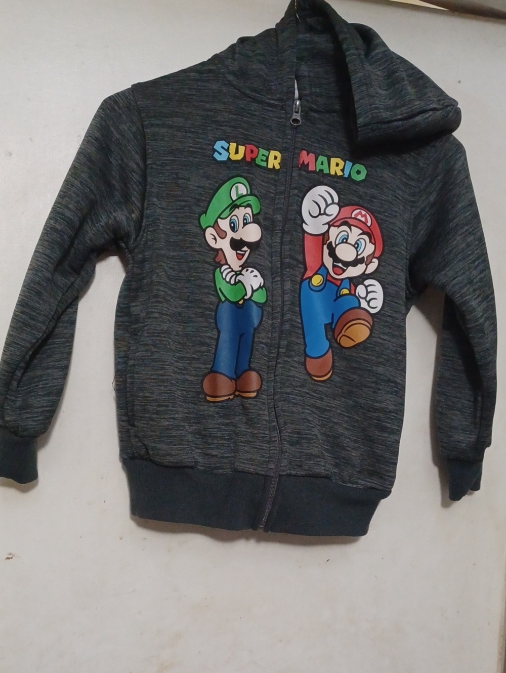 Nintendo Gray Super Mario Sherpa Zip Up Jacket Hoodie Sweatshirt For Boys Size 8